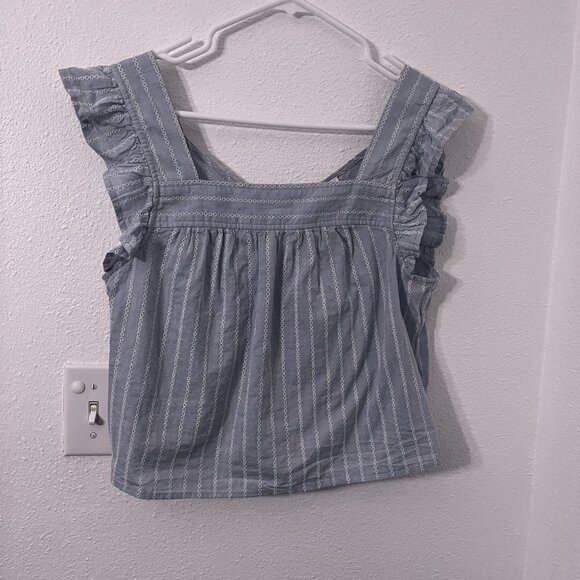 Madewell Striped Flutter-Sleeve Cross-Back Top Sweet Square-neck front Size M - Picture 3 of 9